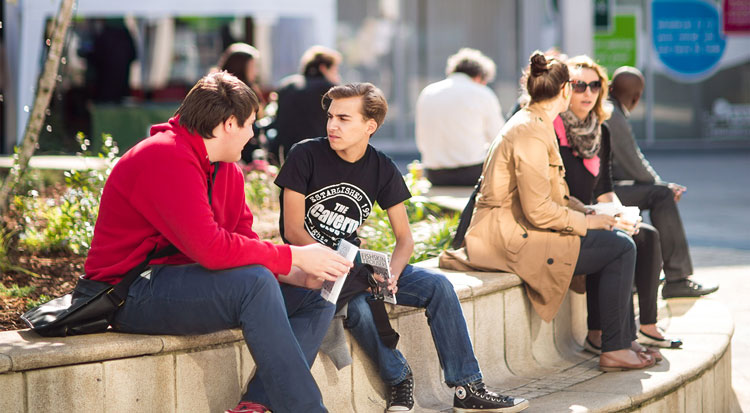 Our campus squares are a great place to meet up with friends.-essex